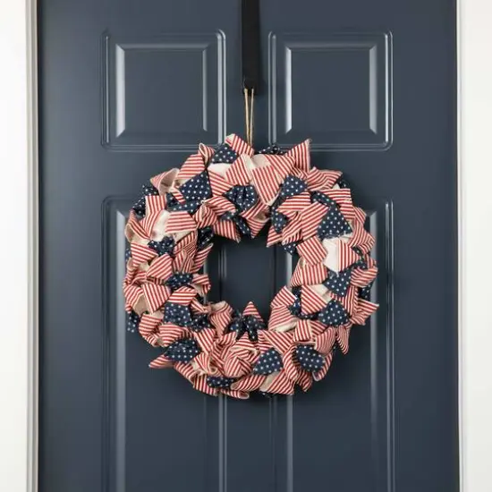 Glitzhome&reg; 18.9" Fabric Stripes & Stars Wreath {4}