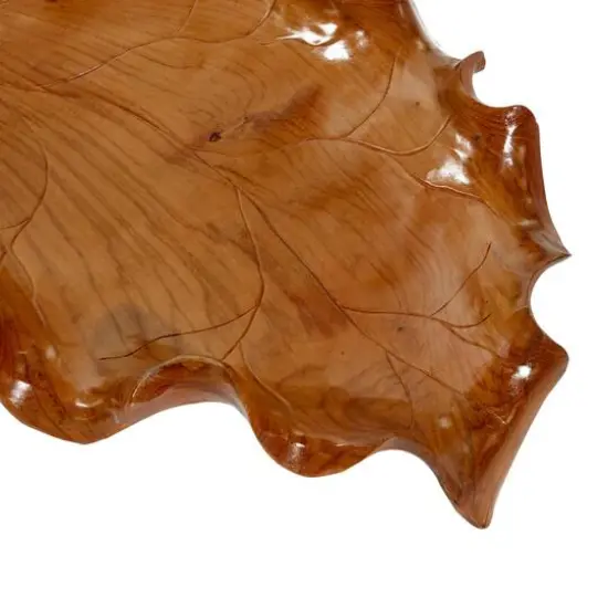 Brown Leaf Teak Wood Rustic Tray {5}