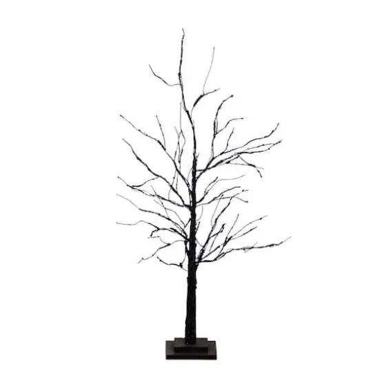 3ft. Pre-Lit Halloween Black Twig Artificial Tree with 80 Orange & Purple LED Lights {1}