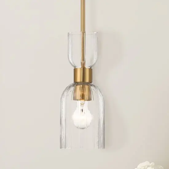 Hello Honey&reg; Josephine Brushed Gold Mid-Century Modern Metal & Clear Ribbed Glass Ceiling Light {3}