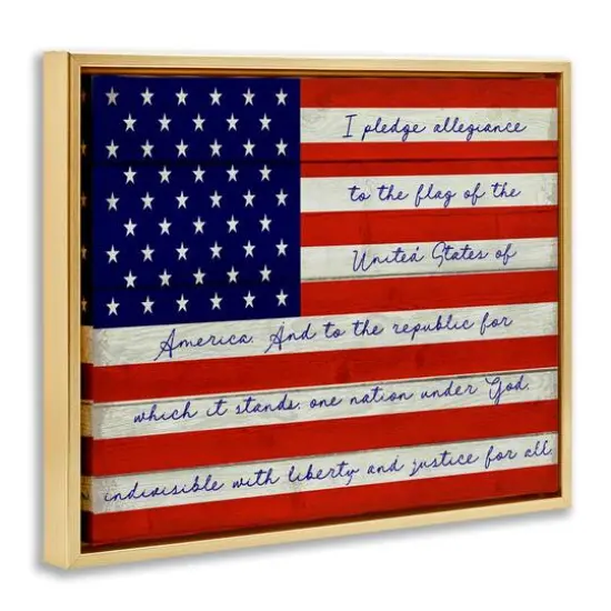 Stupell Industries Pledge of Allegiance Flag Floater Framed Art Gold {4}