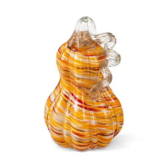 Glitzhome&reg; 8.5" Fall Multi Stripes Glass Gourd {7}