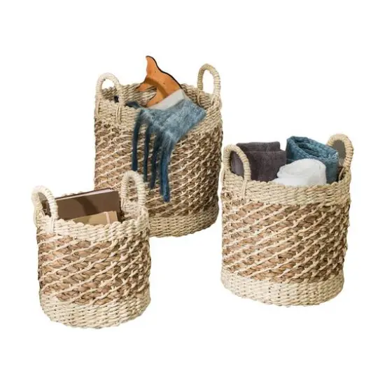 Honey Can Do Coastal Collection Nesting Tea Stained Woven Basket Set {4}