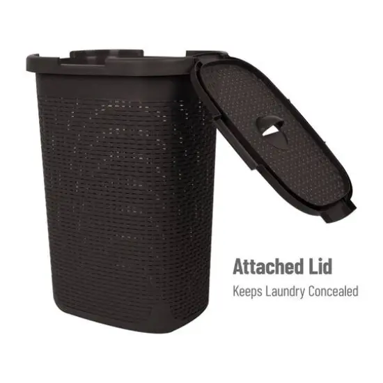Mind Reader 60L Ventilated Slim Laundry Hamper with Cut Out Handles & Attached Hinged Lid, 2ct. Brown {6}