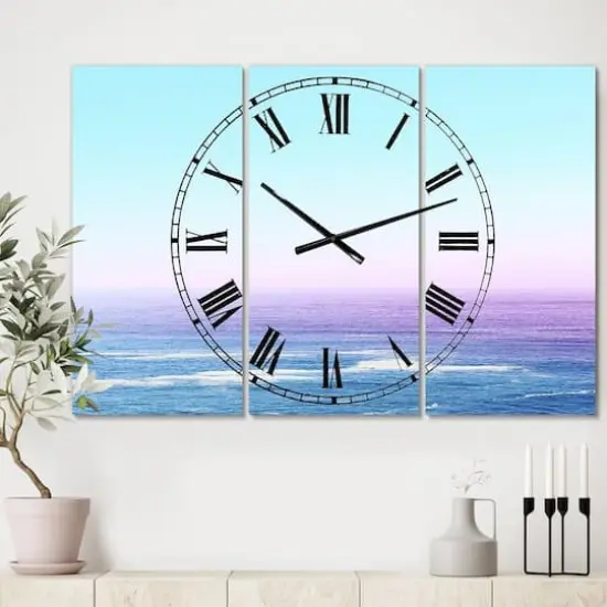 Designart Ocean View Nautical & Coastal 3 panel Large Wall Clock {3}
