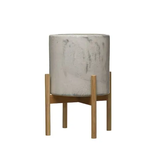Hello Honey&reg; 13.5" Stoneware Planter on Wood Holder {1}