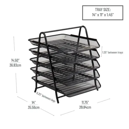 Mind Reader Network Collection Black Metal Mesh 5-Tier Paper Trays, 2ct. {5}