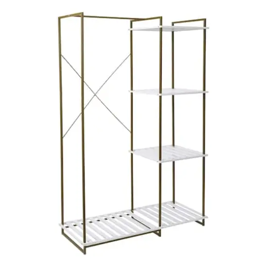 Honey Can Do Olive & White Freestanding Open Metal Closet Wardrobe {1}