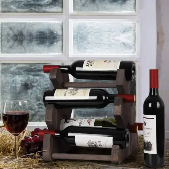 NEX&trade; 12.5" Brown Countertop 6-Bottle Wood Wine Rack {6}