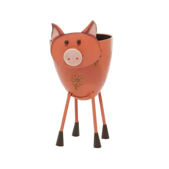 16" Pink Metal Eclectic Pig Planter {4}
