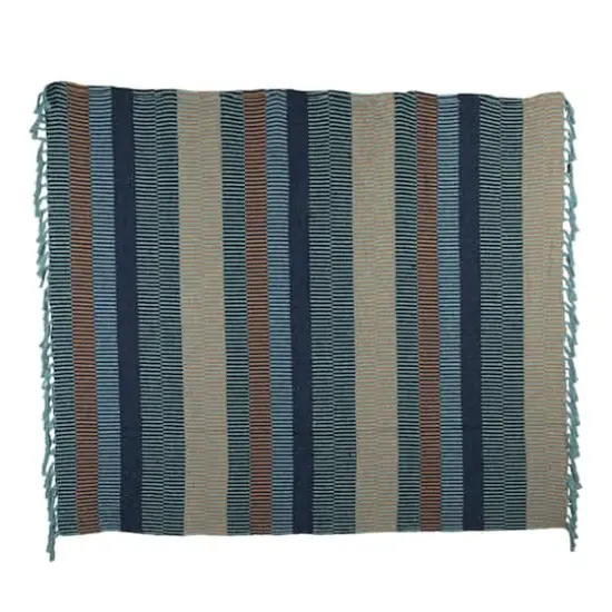 Hello Honey® Blue & Cream Striped Cotton Blend Throw with Fringe {7}