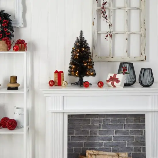 2ft. Pre-Lit Black Artificial Christmas Tree, Warm White LED Lights {10}