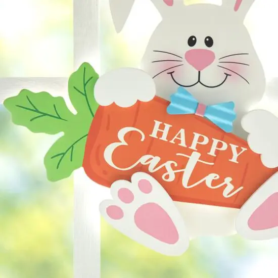 Glitzhome&reg; 14" Happy Easter Bunny & Carrot Door Hanger {6}