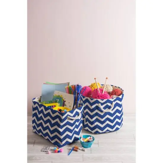 DII&reg; 15" Round Chevron Fabric Bin Navy {4}