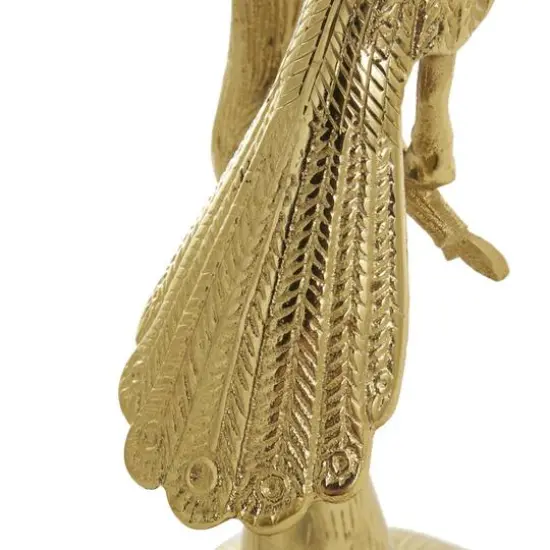 22.25" Gold Aluminum Peacock Textured Accent Table with Glass Tabletop {6}