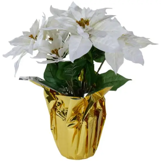 17" Potted White Poinsettia Christmas Arrangement {1}