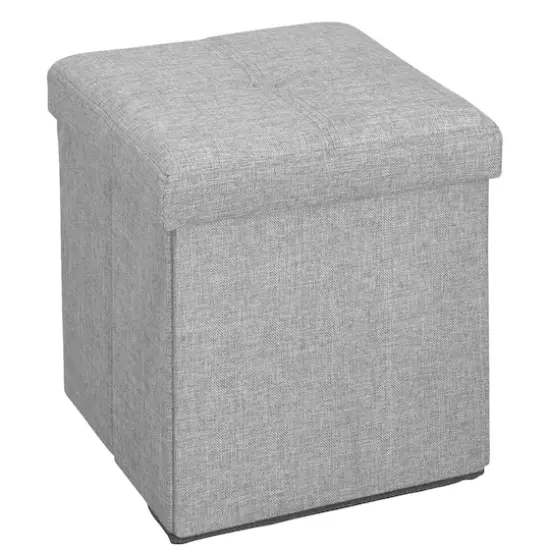 Simplify 15" Faux Linen Folding Storage Ottoman Cube Gray {1}