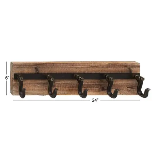 Brown Wood Industrial Wall Hooks, 6" x 24" x 4" {8}