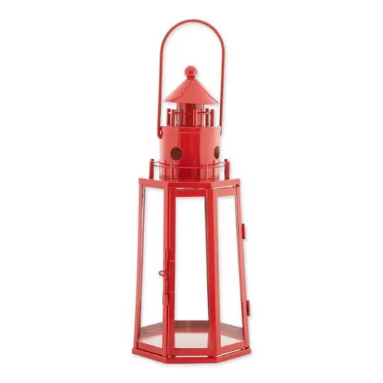 13.5" Red Lighthouse Hanging Candle Lantern {1}