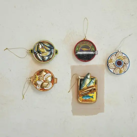 Hello Honey&reg; 4.25" Hand-Painted Glass Sardines in Can Ornament with Glitter {3}