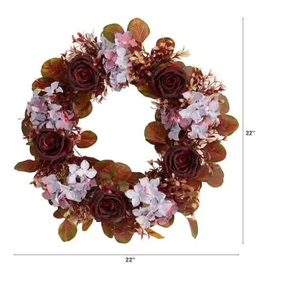 22" Fall Hydrangea & Rose Wreath {3}