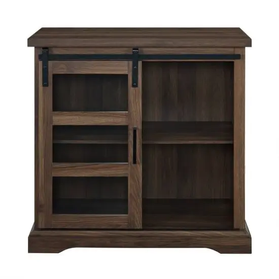 Walker Edison 32" Dark Walnut Sliding Glass Door Modern Accent Cabinet {3}