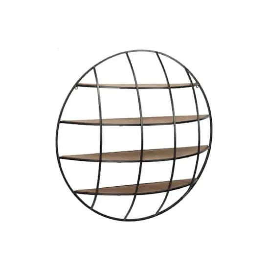 36" Light Brown Iron Round Wall Shelf Unit  {4}