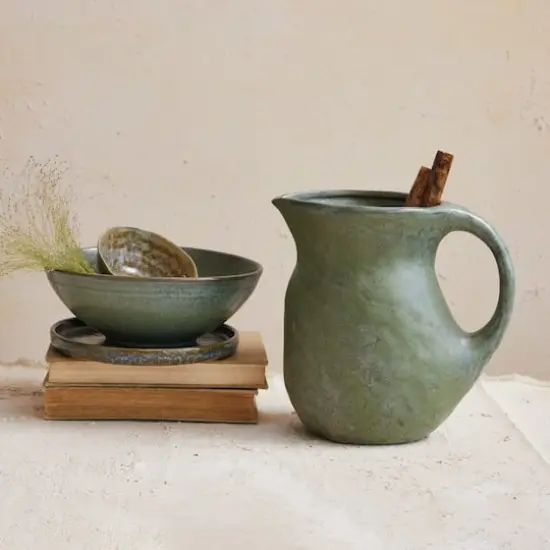 Hello Honey&reg; 9" Matte Teal Round Stoneware Pitcher {4}