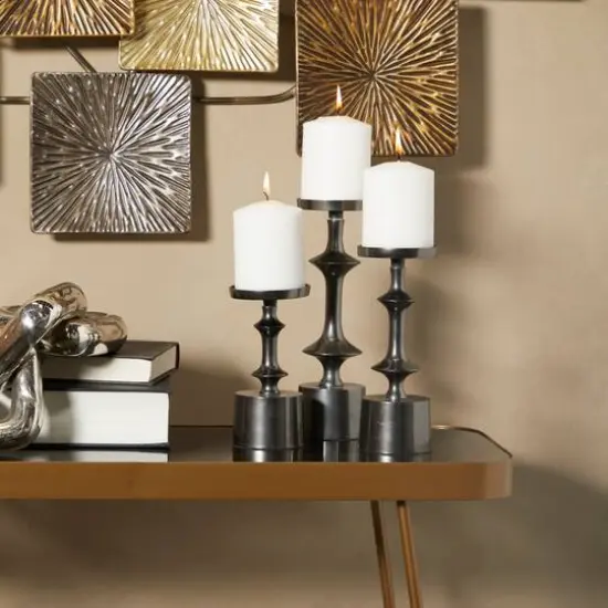 CosmoLiving by Cosmopolitan Black Aluminum Pillar Candle Holder Set {7}