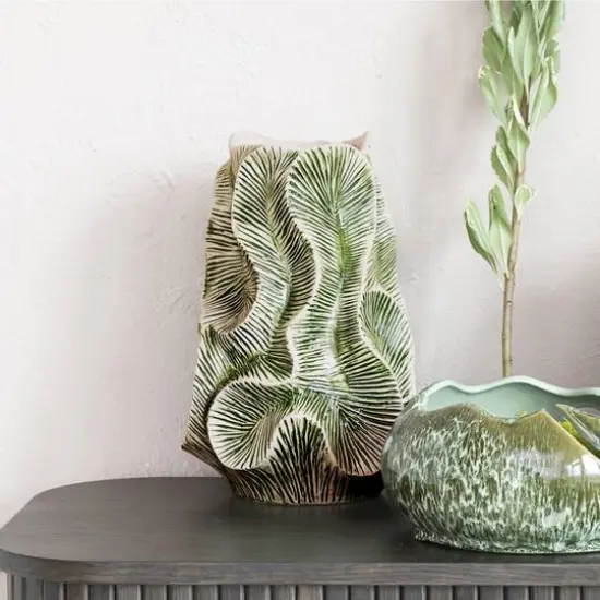 Hello Honey&reg; 12.75" Green Textured Stoneware Organic Shaped Vase with Reactive Glaze {3}