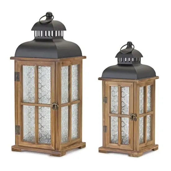 Brown Wood & Metal Lantern Set, 14.5" & 19.25" {1}