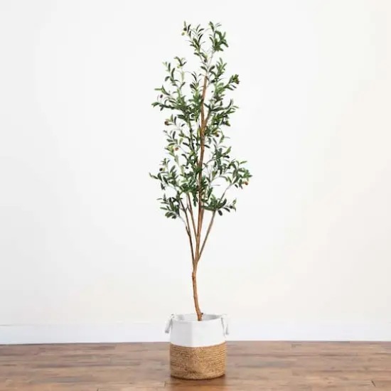 7ft. Olive Tree with Natural Trunk in Handmade Jute Basket {8}