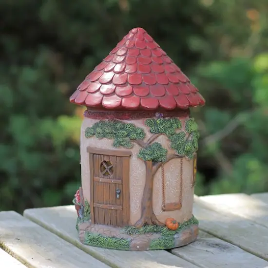 11.5" Solar Powered LED Round Mushroom Fairy Cottage Outdoor Garden Statue {4}