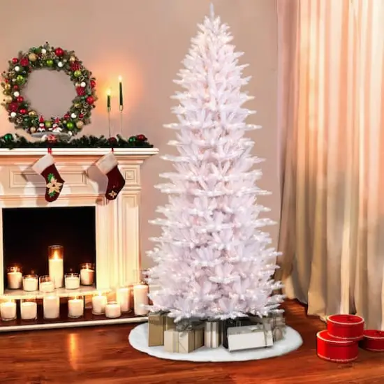 9ft. Pre-Lit White Slim Fraser Fir Artificial Christmas Tree, Clear Lights {3}