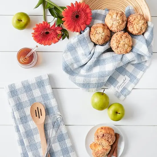 DII&reg; Checker Washed Waffle Dish Towels, 2ct. Dusty Blue {4}