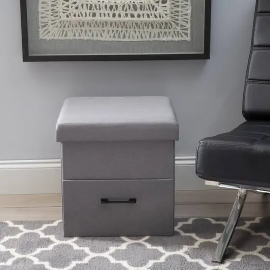 Simplify Gray Collapsible Storage Ottoman with Drawer {11}