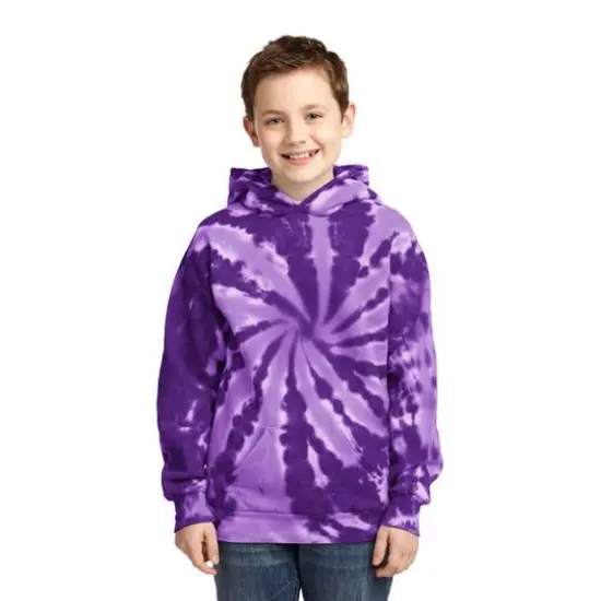 Port & Company&reg; Youth Tie-Dye Pullover Hooded Sweatshirt Purple {4}