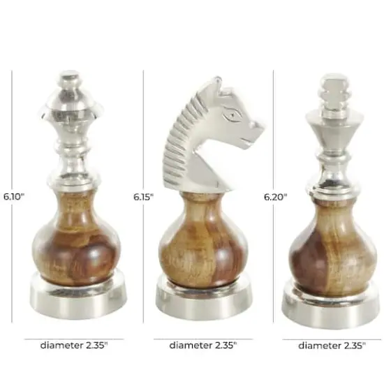 6" Silver Aluminum Metal Chess Sculpture with Round Wood Centers, 3ct. {8}