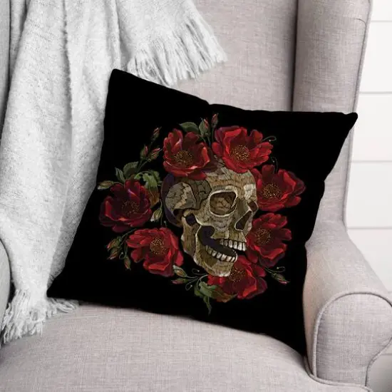 Skull Floral Crown Throw Pillow {3}