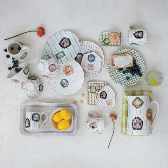 Hello Honey Stoneware Platter with Ruffled Edge, White {3}