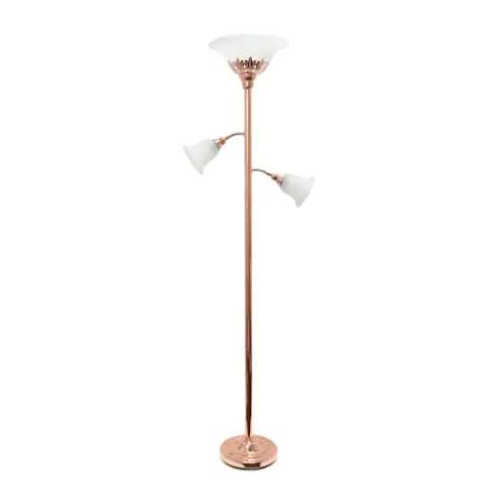 Lalia Home Torchiere Floor Lamp with 2 Reading Lights Rose Gold/White Shades {1}