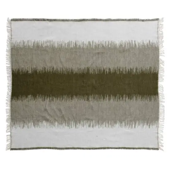 Hello Honey® Green and White Woven Cotton Blend Throw Blanket with Stripes and Fringe {1}