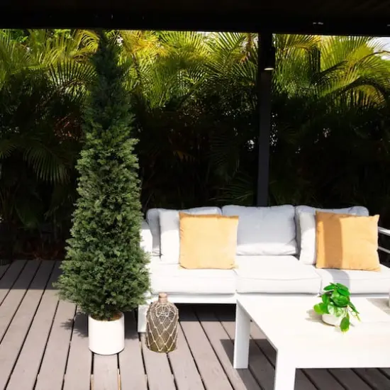 6ft. UV-Resistant Cedar Tree in White Planter {7}