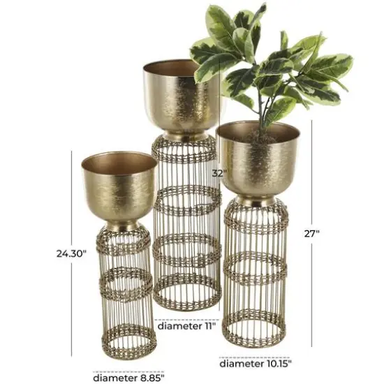Gold Metal Textured Rounded Dome Planter & Pedestal Base Set {10}