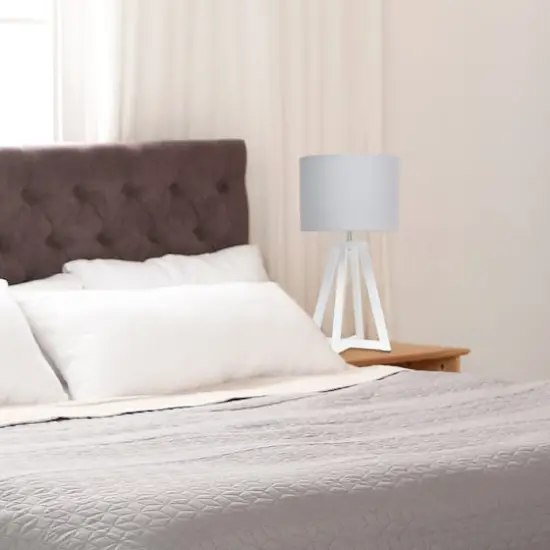 Simple Designs 19" Interlocked Triangular White Wood Table Lamp with Gray Shade White and Gray {6}