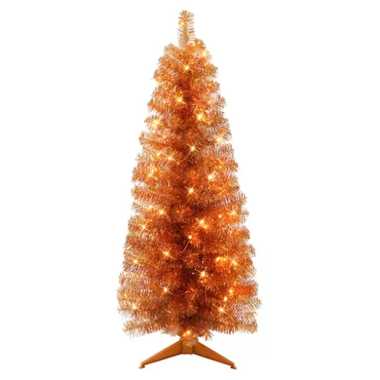 4.5ft. Pre-Lit Orange Tinsel Artificial Christmas Tree, Clear Lights {1}