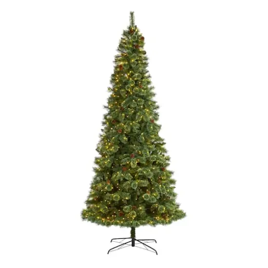 10ft. Pre-Lit White Mountain Pine & Pinecones Artificial Christmas Tree with Clear LED Lights {1}