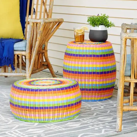 Household Essentials 18" Woven Storage End Table Multicolor {10}