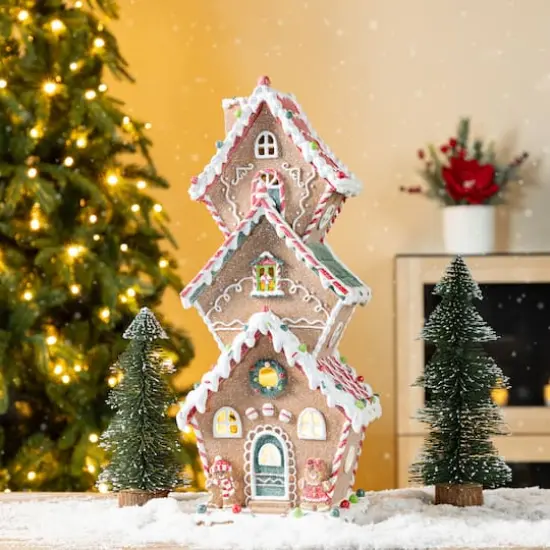 Glitzhome&reg; 18.5" Lighted Resin Christmas Gingerbread House Table Decor {5}