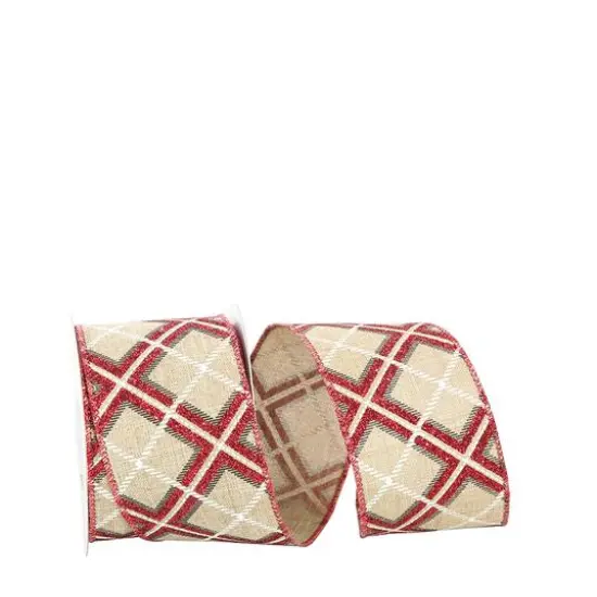 JAM Paper 2.5" x 10yd. Christmas Diamonds Glitter Plaid Diagonal Wired Ribbon {1}